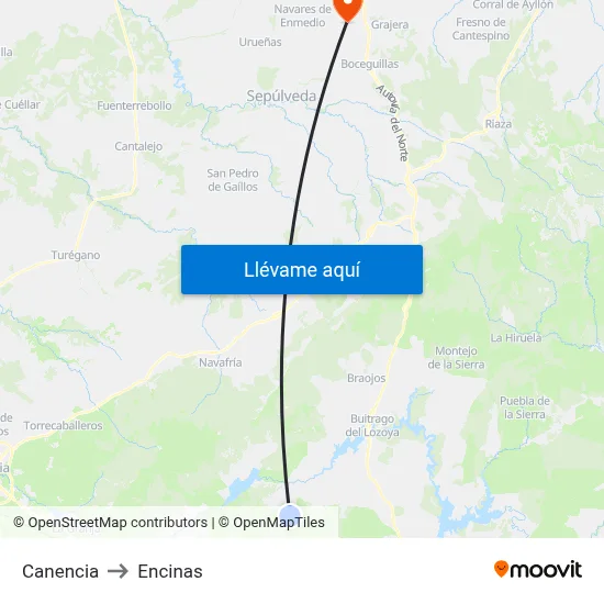 Canencia to Encinas map