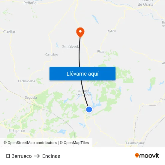El Berrueco to Encinas map