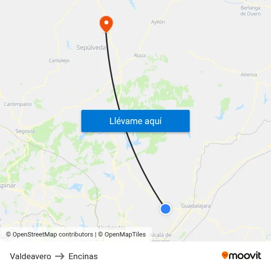 Valdeavero to Encinas map