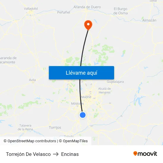Torrejón De Velasco to Encinas map