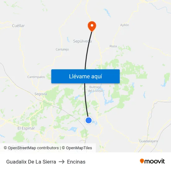 Guadalix De La Sierra to Encinas map