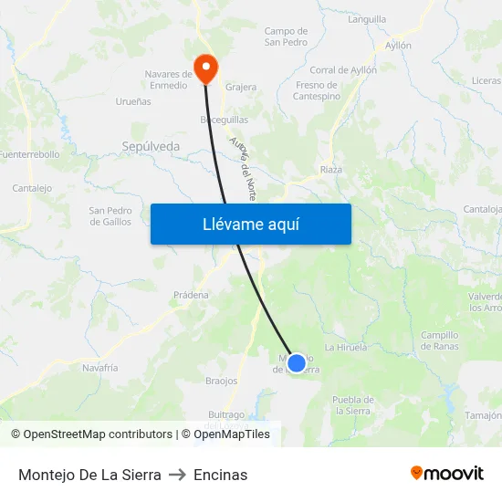 Montejo De La Sierra to Encinas map
