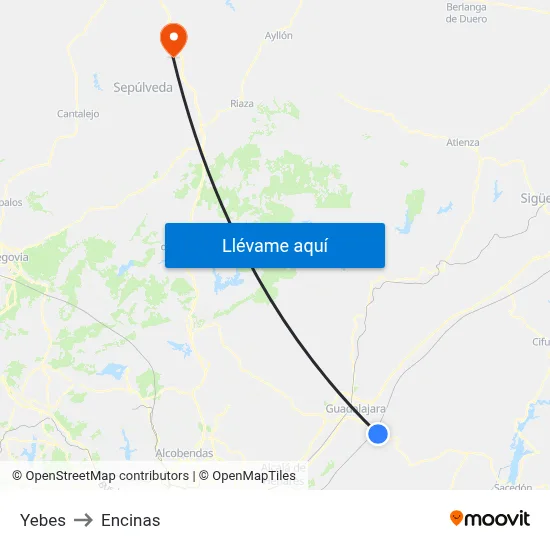 Yebes to Encinas map