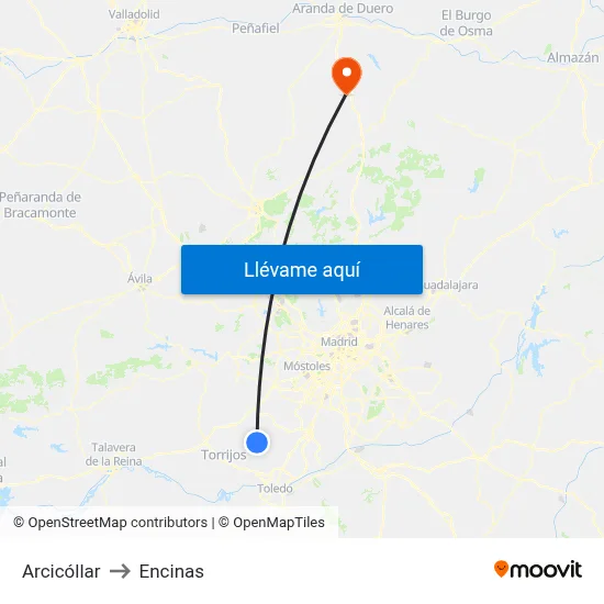 Arcicóllar to Encinas map