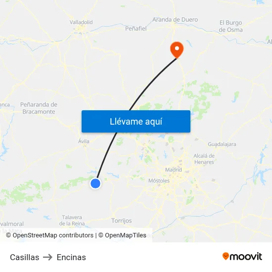 Casillas to Encinas map