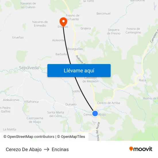 Cerezo De Abajo to Encinas map