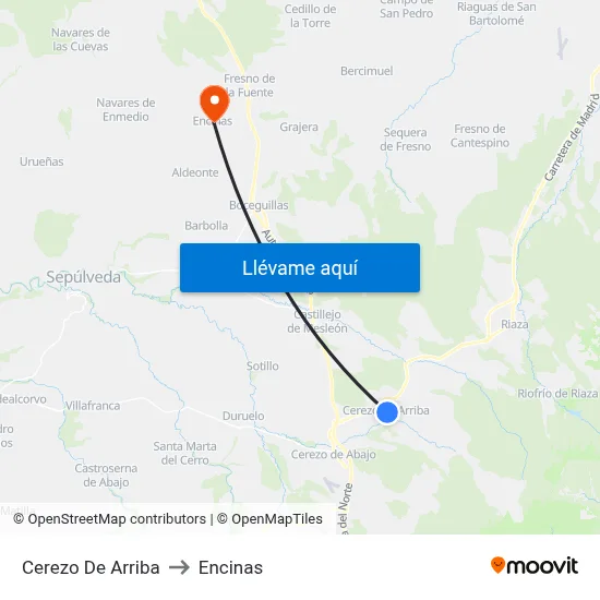 Cerezo De Arriba to Encinas map