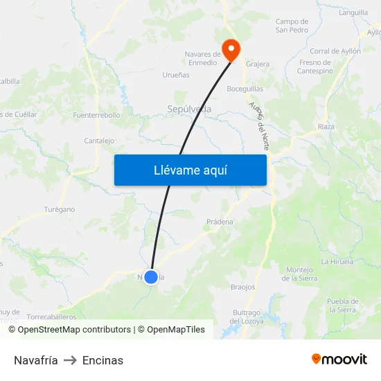 Navafría to Encinas map
