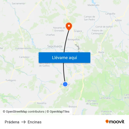 Prádena to Encinas map