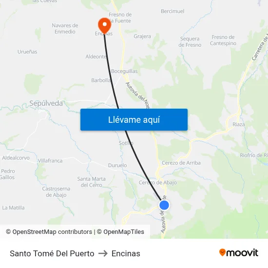Santo Tomé Del Puerto to Encinas map