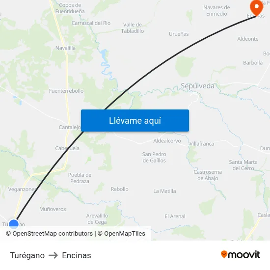 Turégano to Encinas map