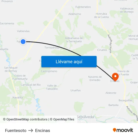 Fuentesoto to Encinas map