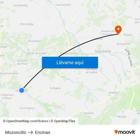 Mozoncillo to Encinas map