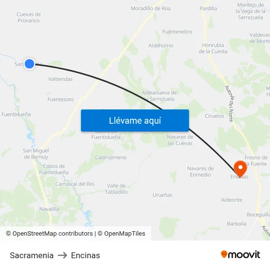 Sacramenia to Encinas map