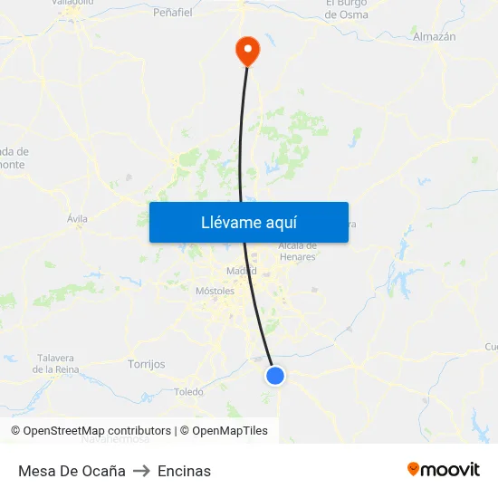 Mesa De Ocaña to Encinas map