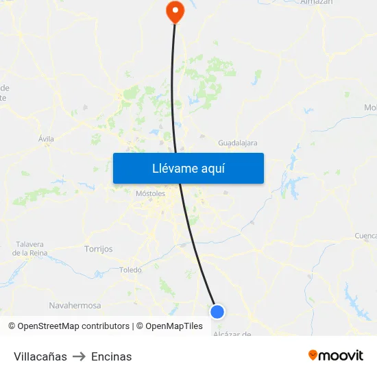 Villacañas to Encinas map