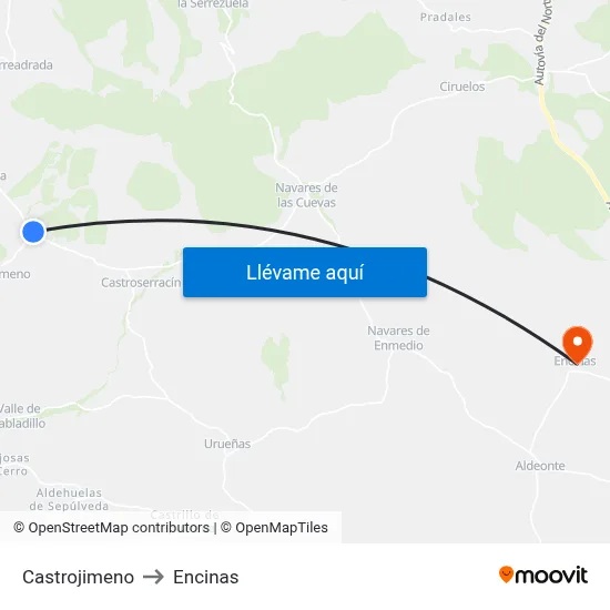 Castrojimeno to Encinas map
