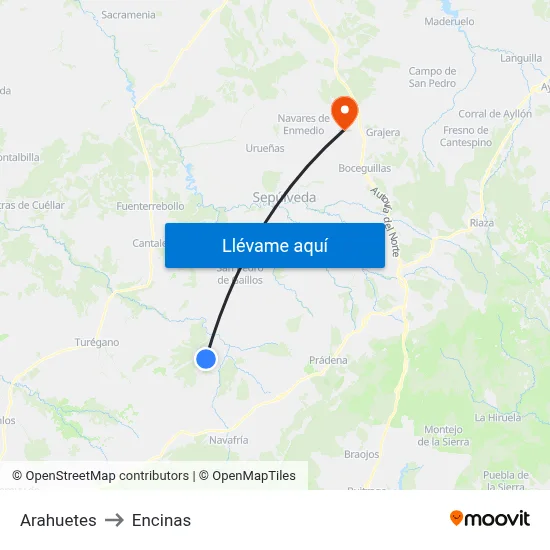 Arahuetes to Encinas map