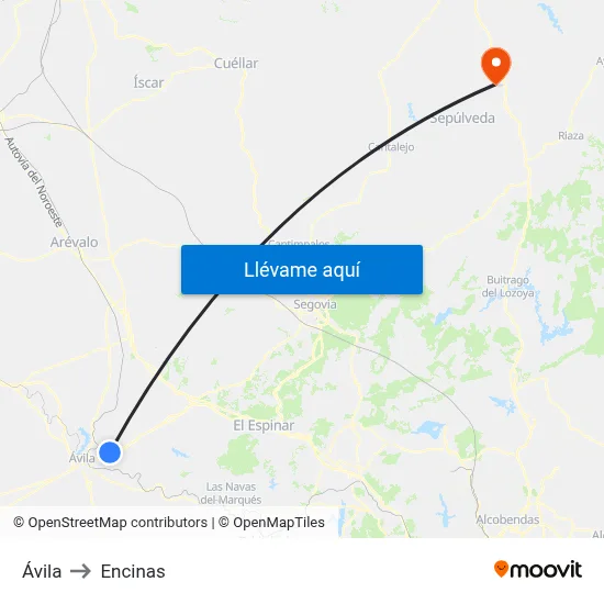 Ávila to Encinas map
