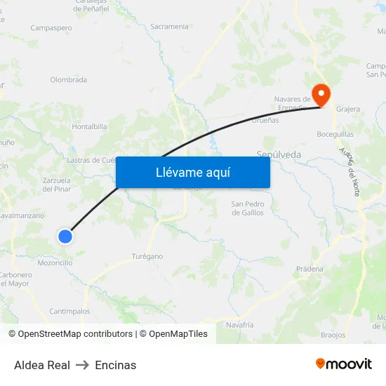 Aldea Real to Encinas map