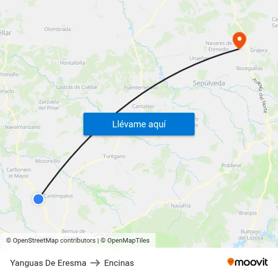 Yanguas De Eresma to Encinas map