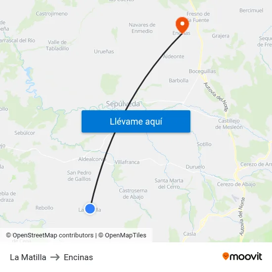 La Matilla to Encinas map