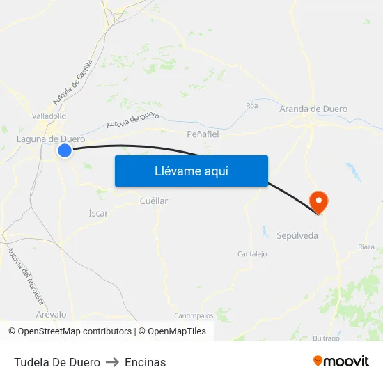 Tudela De Duero to Encinas map