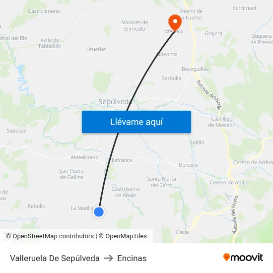 Valleruela De Sepúlveda to Encinas map