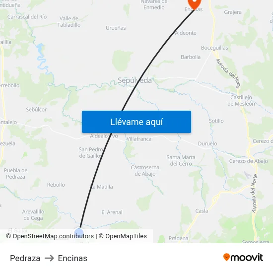 Pedraza to Encinas map