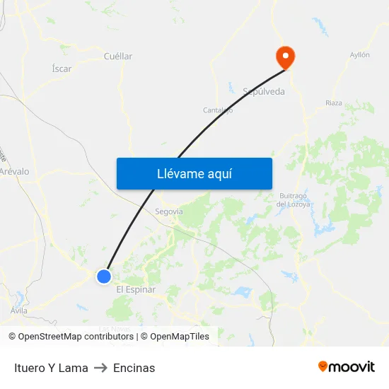 Ituero Y Lama to Encinas map