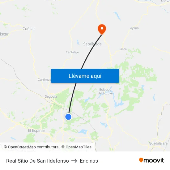 Real Sitio De San Ildefonso to Encinas map