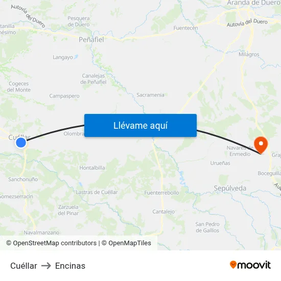 Cuéllar to Encinas map