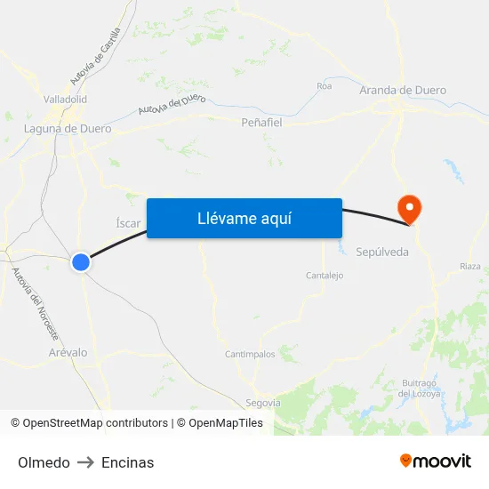 Olmedo to Encinas map