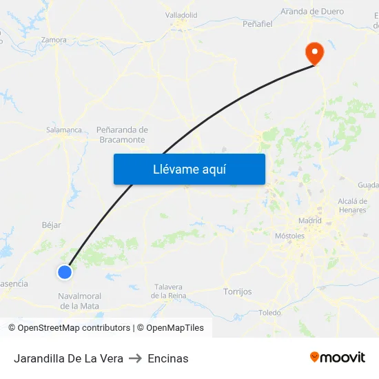 Jarandilla De La Vera to Encinas map