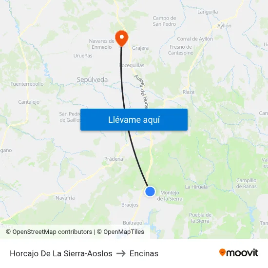 Horcajo De La Sierra-Aoslos to Encinas map