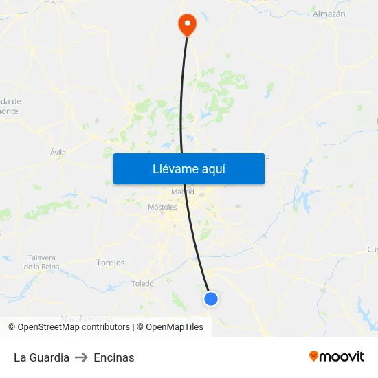 La Guardia to Encinas map