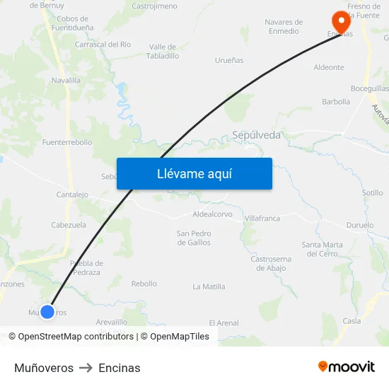 Muñoveros to Encinas map