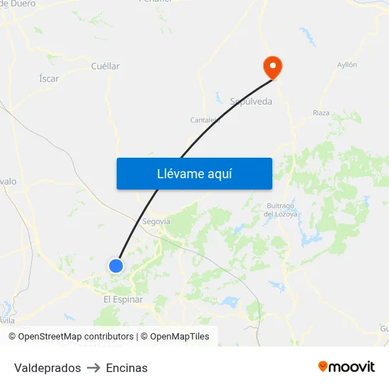 Valdeprados to Encinas map