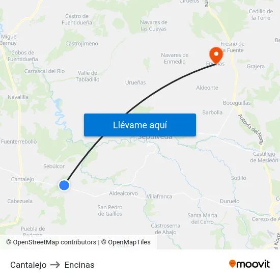 Cantalejo to Encinas map