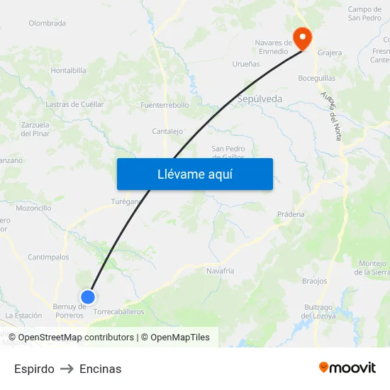 Espirdo to Encinas map