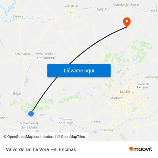 Valverde De La Vera to Encinas map