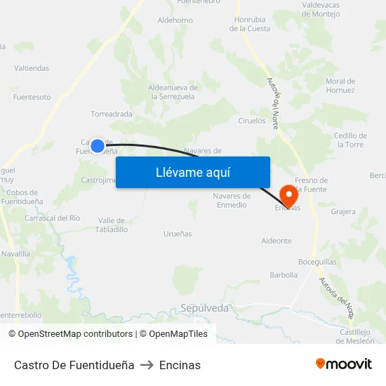 Castro De Fuentidueña to Encinas map