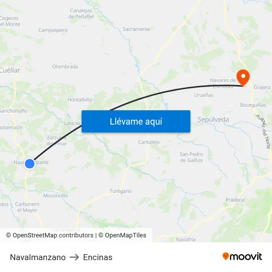 Navalmanzano to Encinas map