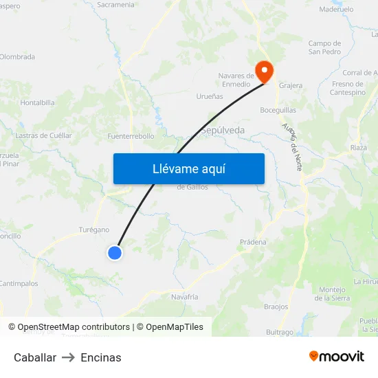 Caballar to Encinas map