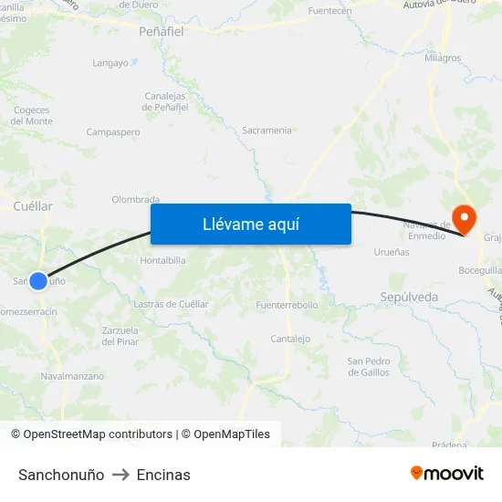 Sanchonuño to Encinas map