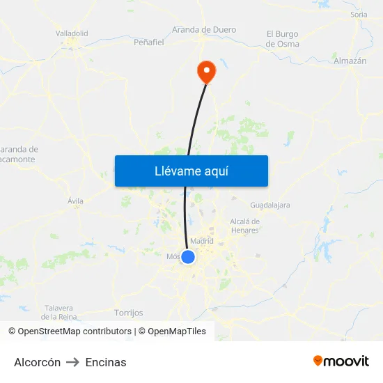 Alcorcón to Encinas map