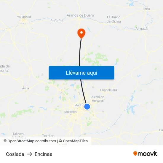 Coslada to Encinas map