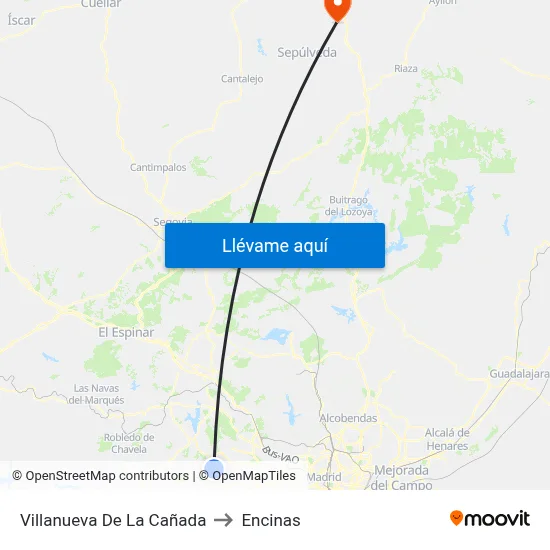 Villanueva De La Cañada to Encinas map