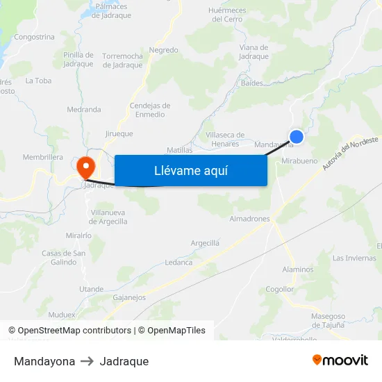 Mandayona to Jadraque map