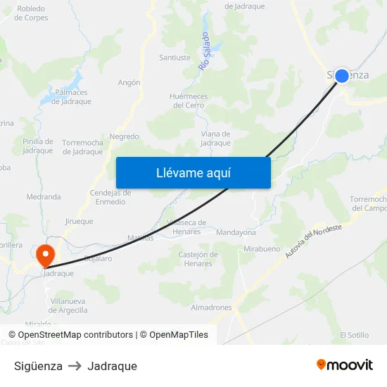 Sigüenza to Jadraque map